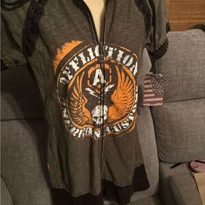 Affliction Olive and Orange Graphic Hoodie